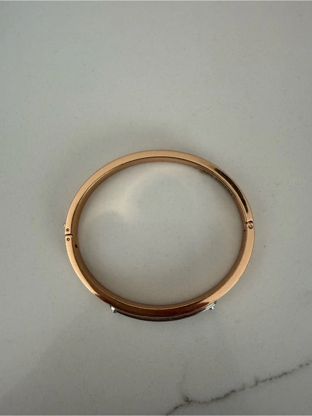Coach Rose Gold/Silver Logo Plate Hinged-Bangle Bracelet